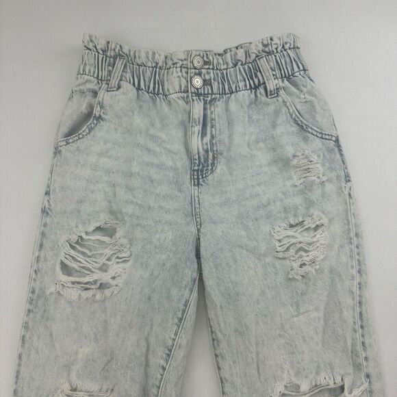 SO Women's Distressed Blue Denim High Rise Mom Jean Size 7/28W Paper Bag Waist - Picture 4 of 11